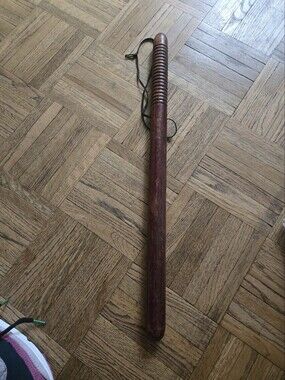 Vintage 22in Original Wooden Billy Club, NYPD Police Baton Oak Wood Ribbed Grip
